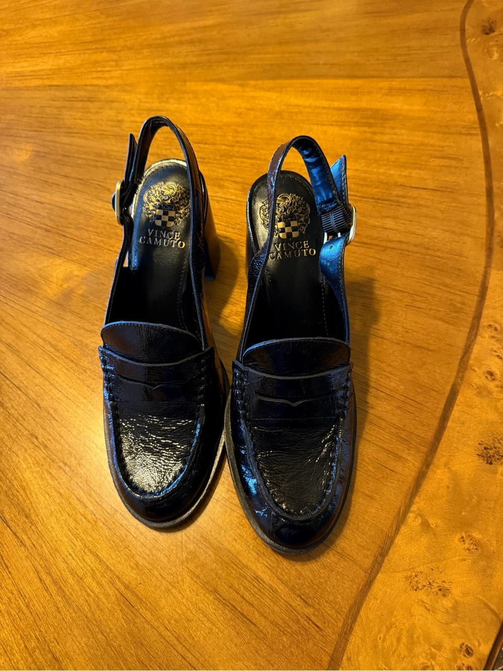 Vince Camuto Black Patent Slingback Loafer Heels
